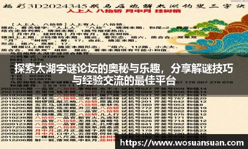 探索太湖字谜论坛的奥秘与乐趣，分享解谜技巧与经验交流的最佳平台